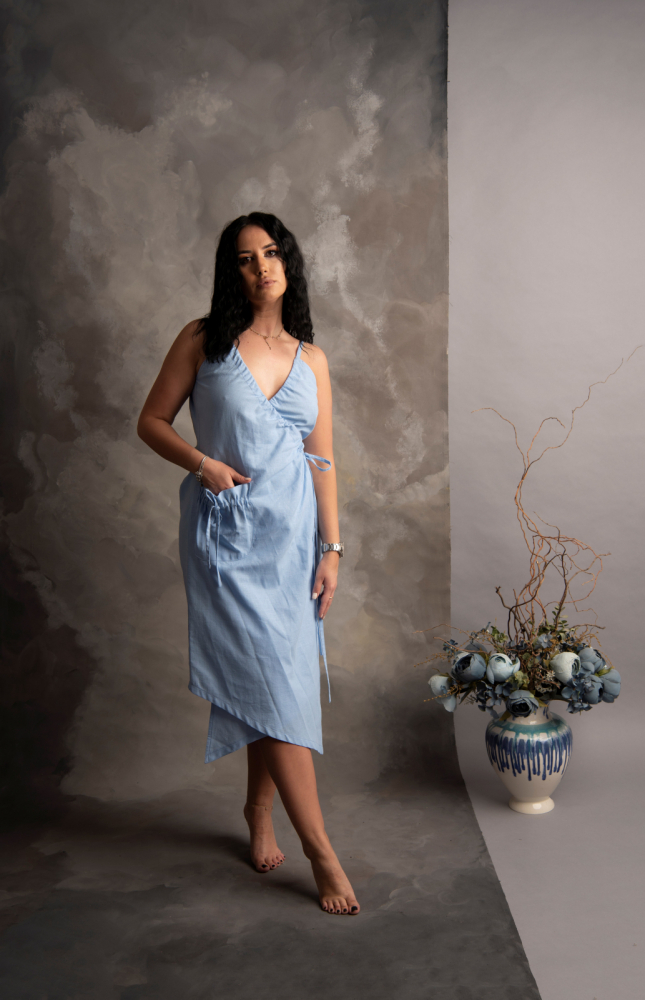Rochie „Blue Breeze” – Petrecută, Asimetrică, cu Bretele Subțiri, Fabricată în România [1]