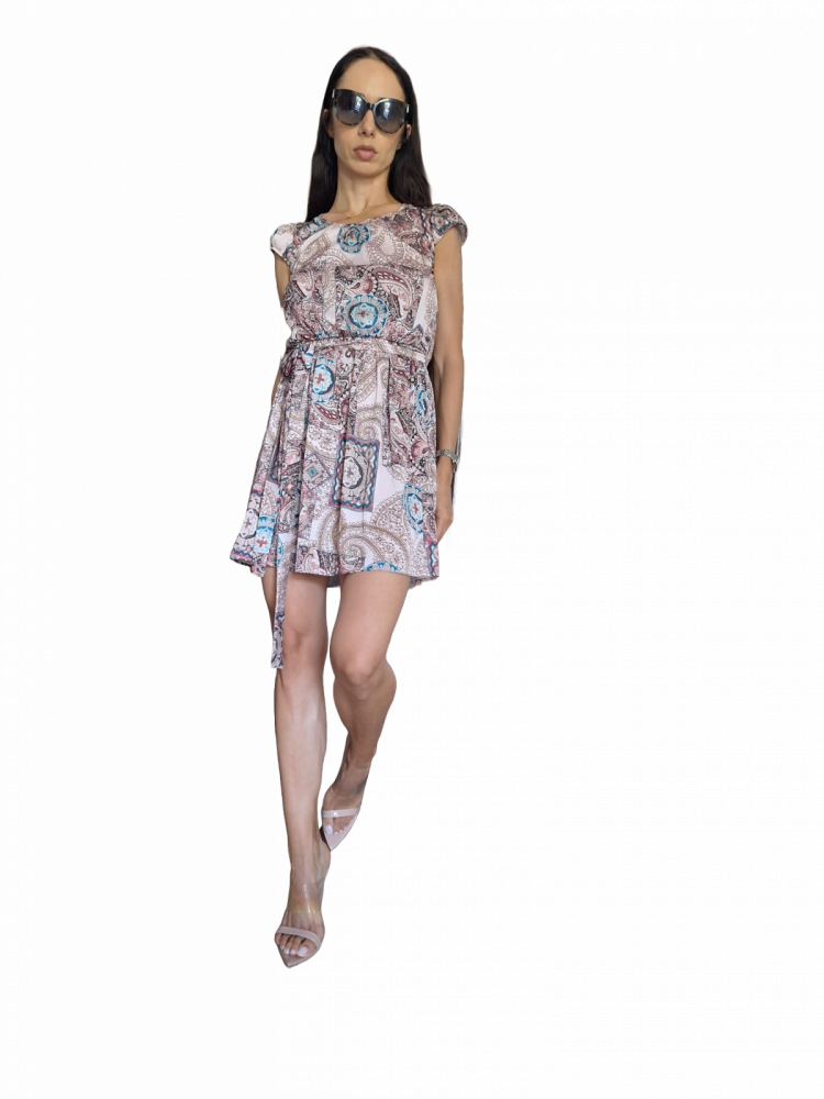 Rochie „Boho Chic” – Scurtă, Paisley, Cordon în Talie, Fabricat în România [6]