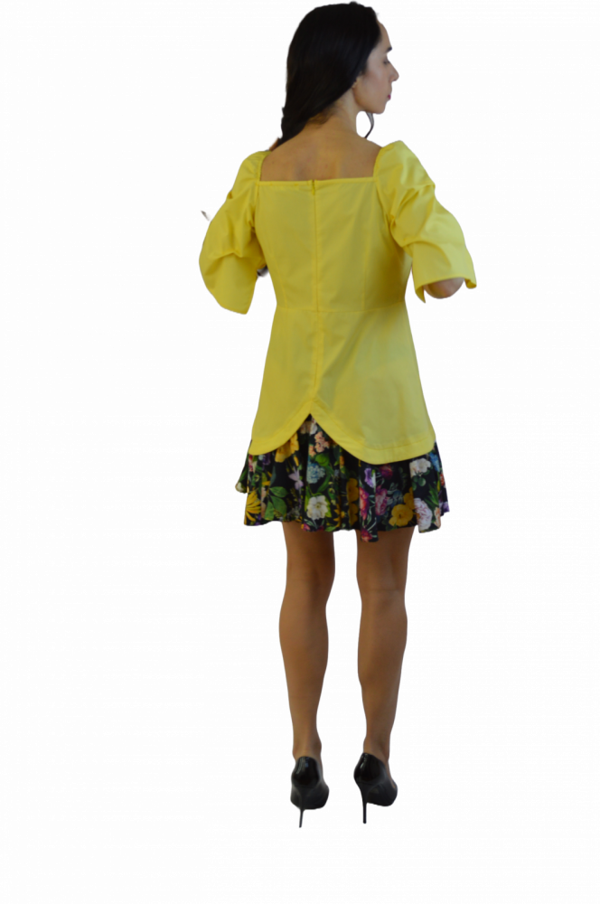 Rochie „Contrast de Vară” – Galben & Floral, Fabricată în România [4]