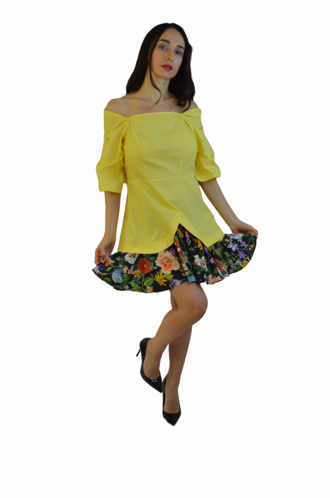 Rochie „Contrast de Vară” – Galben & Floral, Fabricată în România [6]
