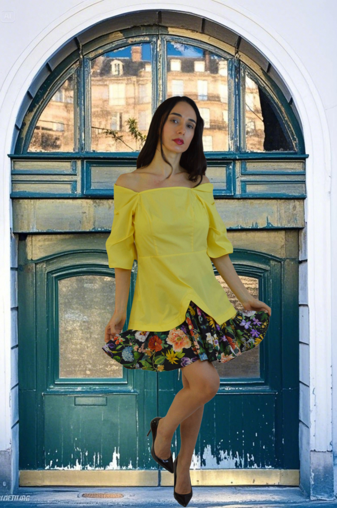 Rochie „Contrast de Vară” – Galben & Floral, Fabricată în România [1]
