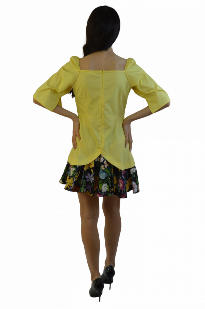 Rochie „Contrast de Vară” – Galben & Floral, Fabricată în România [5]