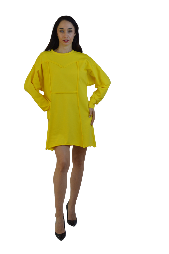 Rochie dama oversized galbena cu snur lateral reglabil [2]