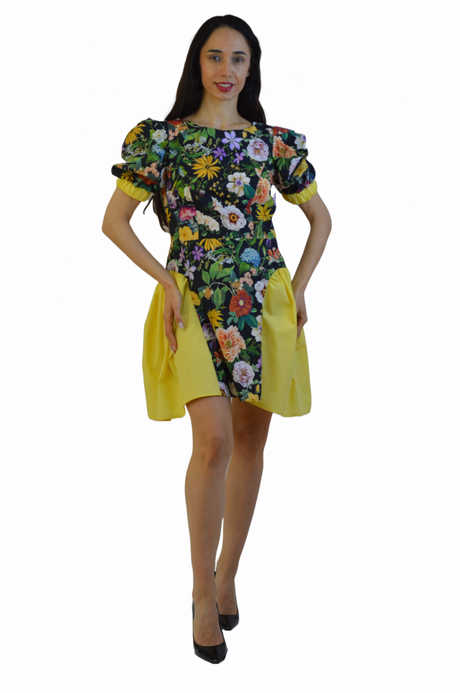 Rochie „Flori de Vară” – Cu Inserții Galbene, Fabricată în România [3]