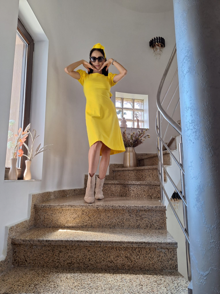 Rochie „Sunny Vibe” – Galbenă, Mâneci Bufante, Croi în A, Fabricat în România [5]