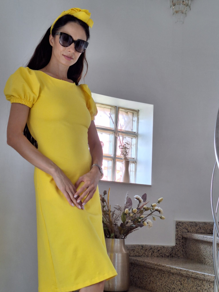 Rochie „Sunny Vibe” – Galbenă, Mâneci Bufante, Croi în A, Fabricat în România [2]