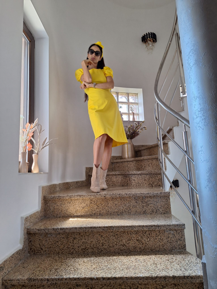 Rochie „Sunny Vibe” – Galbenă, Mâneci Bufante, Croi în A, Fabricat în România [6]