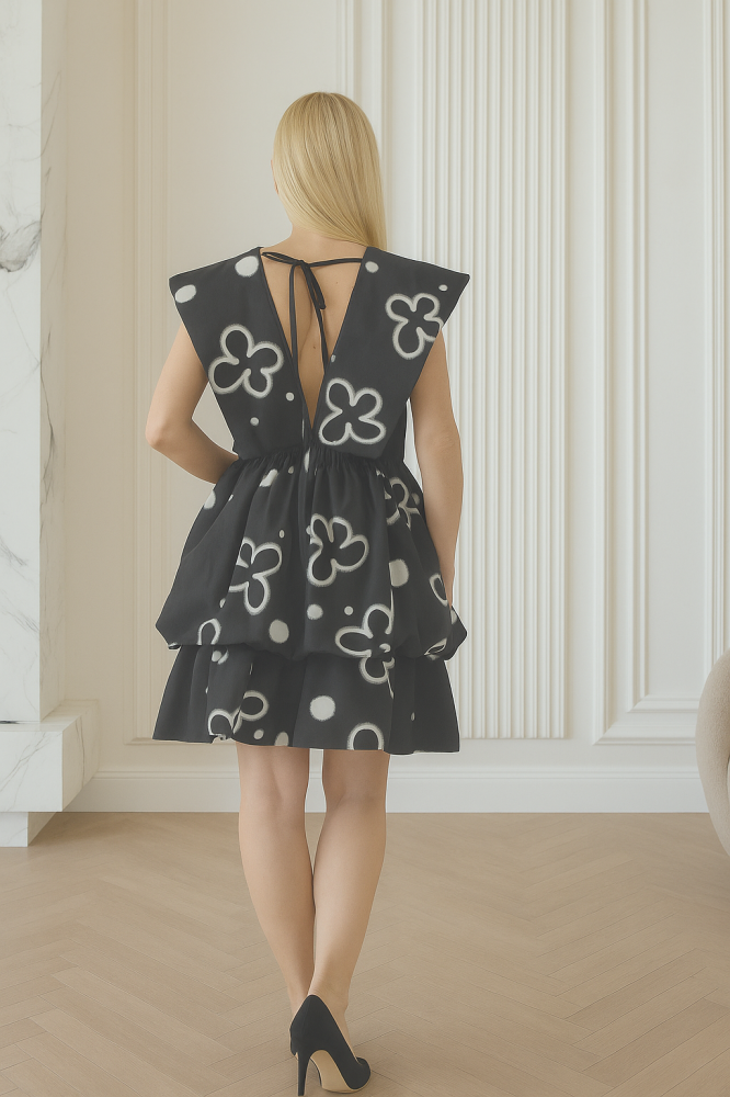 Rochie „Urban Bloom” – Mini Statement cu Volum și Imprimeu Floral, Fabricată în România [2]