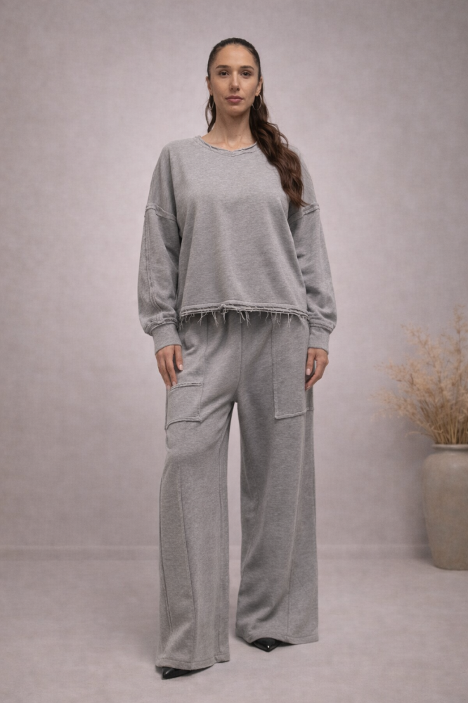 Set dama gri oversized cu pantaloni palazzo – vedere completa [2]