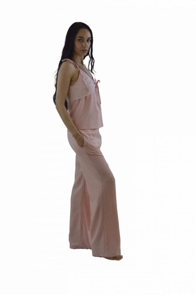Set „Pink Harmony” – Top cu Broderie și Pantaloni Lejeri, Fabricat în România [2]