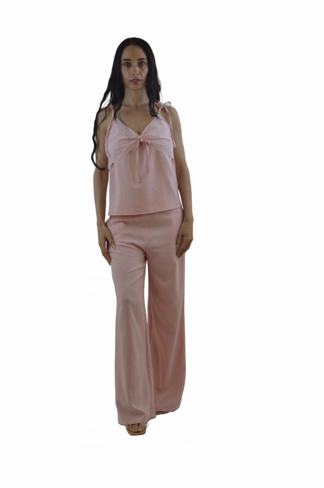 Set „Pink Harmony” – Top cu Broderie și Pantaloni Lejeri, Fabricat în România [1]