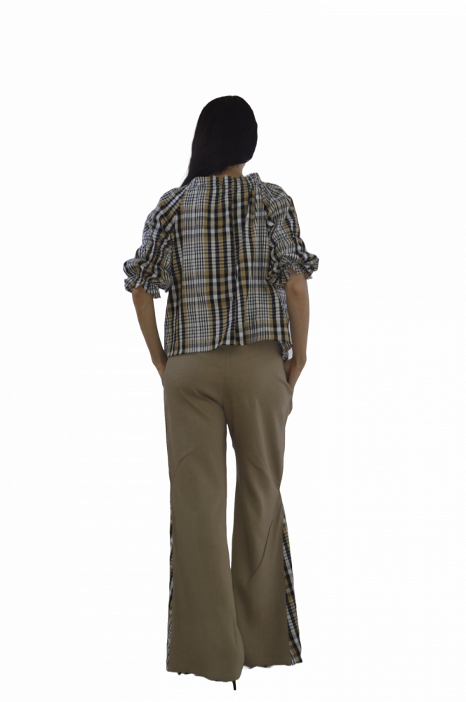 Set „Savanna Check” – Bluză cu Carouri și Pantaloni Largi Bej, Fabricat în România [5]