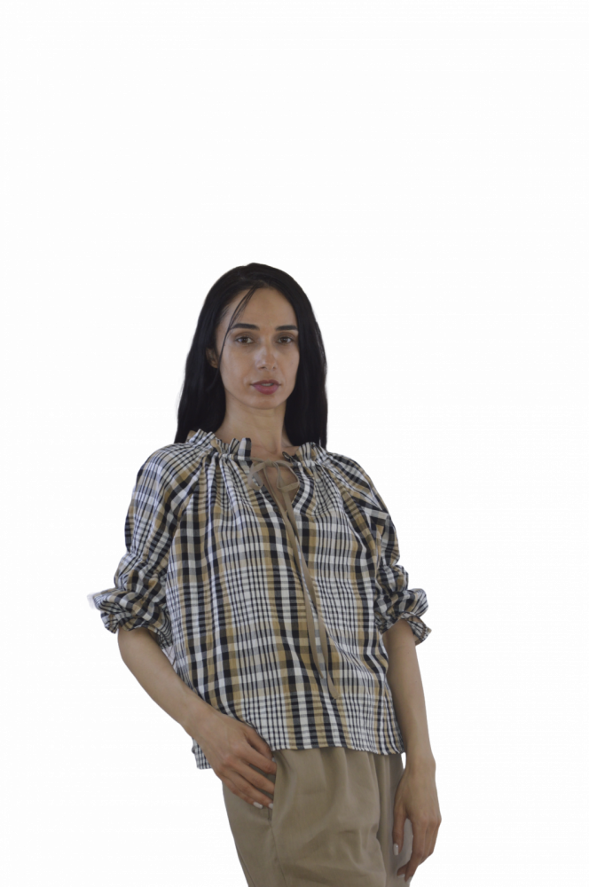 Set „Savanna Check” – Bluză cu Carouri și Pantaloni Largi Bej, Fabricat în România [7]