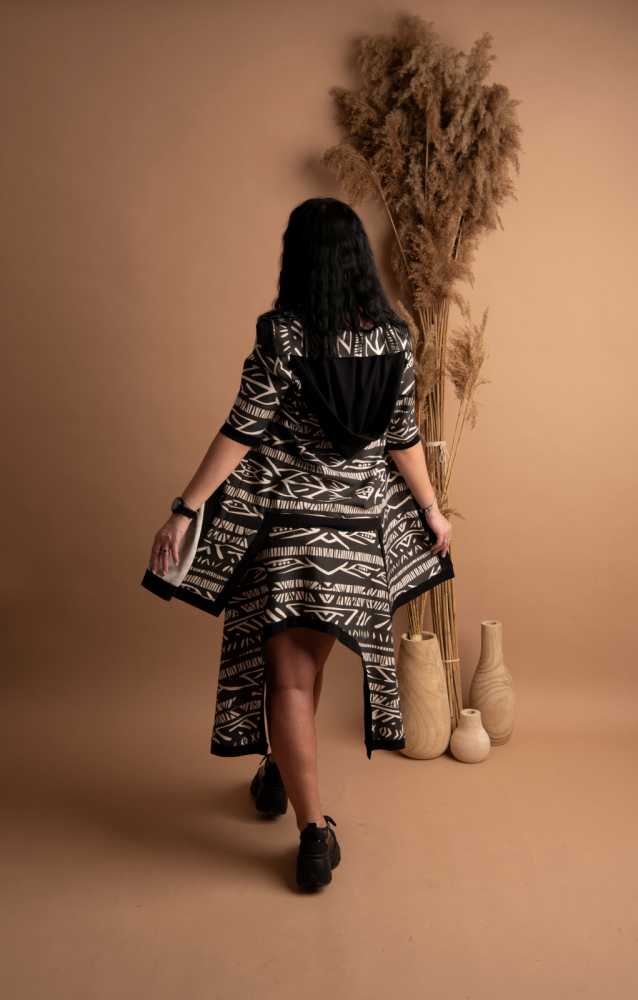 Set „Urban Tribe” – Fustă și Cardigan cu Imprimeu Tribal Bej-Negru, Fabricat în România [5]