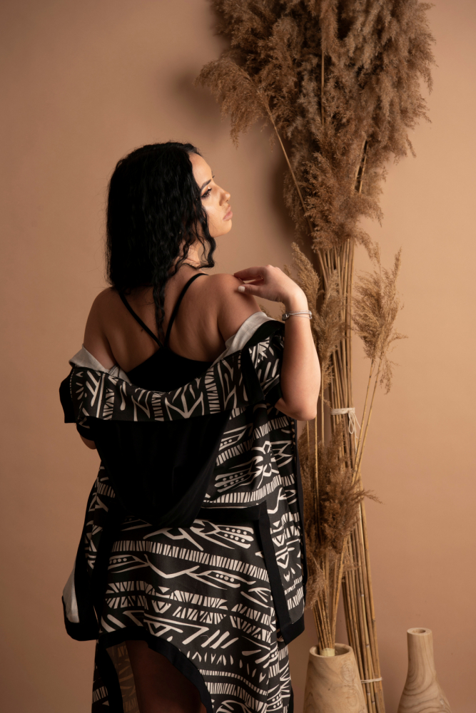 Set „Urban Tribe” – Fustă și Cardigan cu Imprimeu Tribal Bej-Negru, Fabricat în România [6]