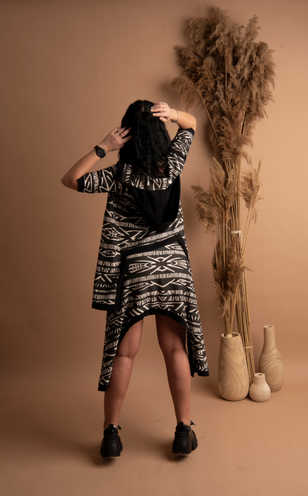 Set „Urban Tribe” – Fustă și Cardigan cu Imprimeu Tribal Bej-Negru, Fabricat în România [4]