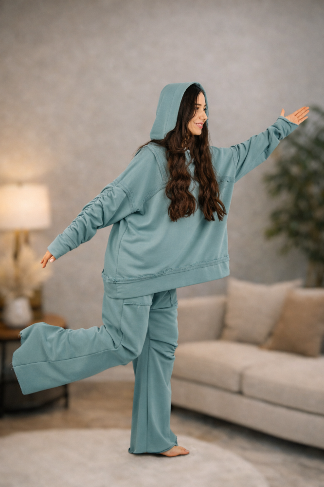 Trening dama bleu casual – Set modern cu hanorac oversized [2]