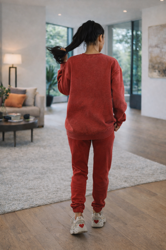 Trening dama rosu casual – Set modern cu bluza oversized [3]