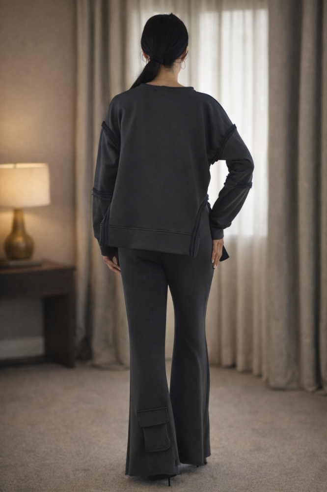 Trening dama negru – Set casual modern cu pantaloni evazati [3]