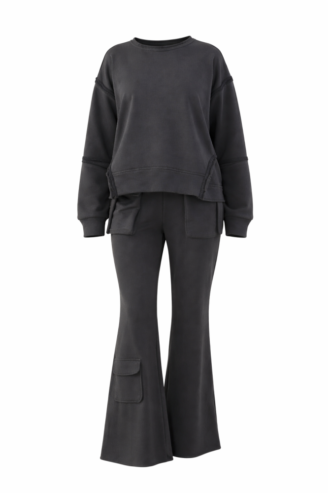 Trening dama negru – Set casual modern cu pantaloni evazati [5]