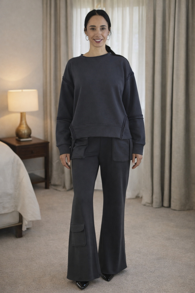 Trening dama negru – Set casual modern cu pantaloni evazati [2]