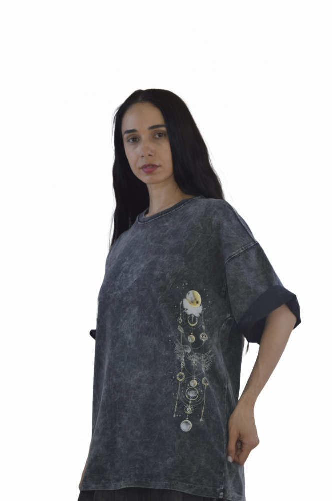 Tricou „Lunar Spirit” – Oversized Washed cu Print Astral, Fabricat în România [3]