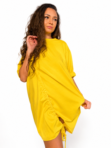 Imbracaminte dama - Rochie dama oversized galbena cu snur lateral reglabil