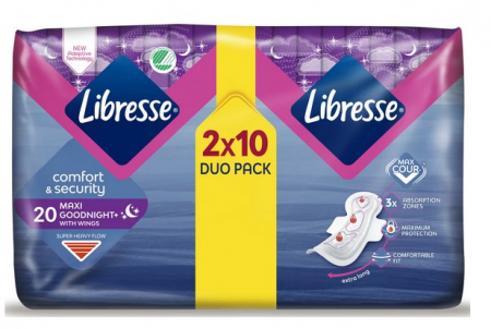 Tampoane si absorbante - Absorbantele Libresse Maxi Goodnight Wings, 20 bucăți