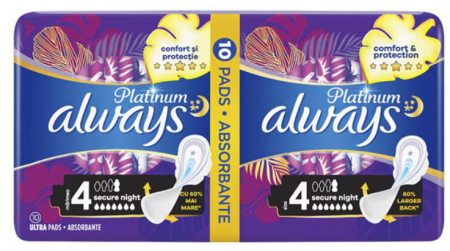 Tampoane si absorbante - Always Ultra Platinum Secure Night, 10 bucăți