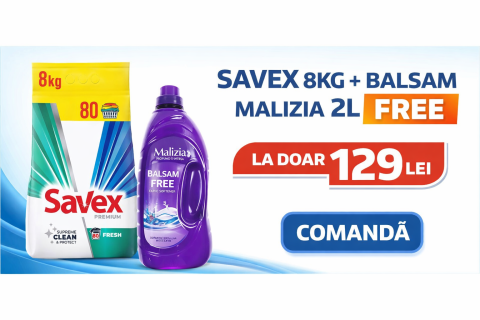 Detergent Lichid - Pachet Promo Savex 8KG + Balsam Malizia 2L CADOU – Curatare + Parfum Intens