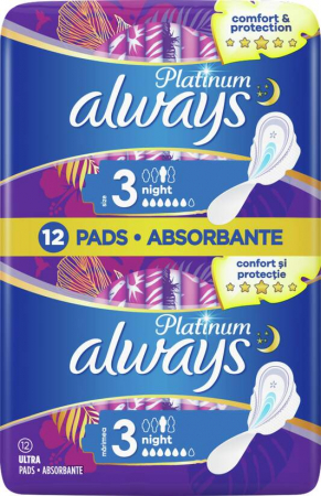 Tampoane si absorbante - Absorbante Always Platinum Ultra Night, 12 bucăți