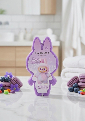 Burete cu sapun vegan La roma - Burete cu sapun vegan, 110g, Labubu, Parfumat cu Pudra de Bebelusi, La Roma