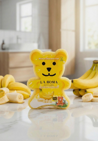 Burete cu sapun vegan La roma - Burete cu sapun vegan, 150g, Ursulet, Parfumat cu Banana, La Roma