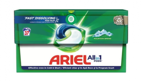 Detergent capsule - Ariel All in One PODS Mountain Spring Clean & Fresh, 37 spalari