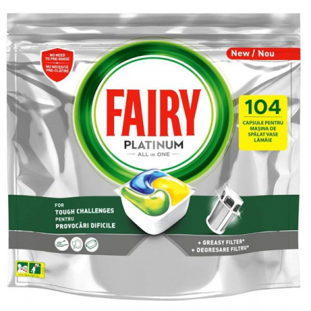 Detergent de vase - Detergent Capsule pentru Masina de Spalat Vase - Fairy Platinum All in One, 104 capsule