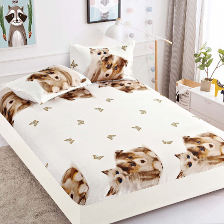 Huse de pat 180cmx200cm bumbac finet - Husa de pat Bumbac Finet cu elastic 180cmx200cmx25cm + 2 fete de perne 50 x 70cm