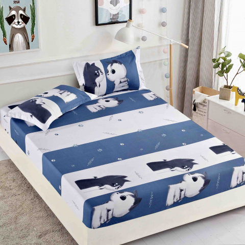 Huse de pat 180cmx200cm bumbac finet - Husa de pat Bumbac Finet cu elastic 180cmx200cmx25cm + 2 fete de perne 50 x 70cm