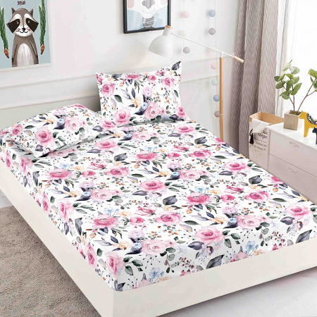 Huse de pat 180cmx200cm bumbac finet - Husa de pat Bumbac Finet cu elastic 180cmx200cmx25cm + 2 fete de perne 50 x 70cm