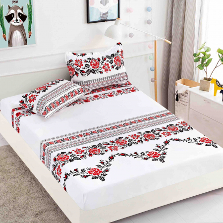 Huse de pat 180cmx200cm bumbac finet - Husa de pat Bumbac Finet cu elastic 180cmx200cmx25cm + 2 fete de perne 50 x 70cm
