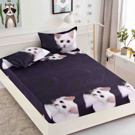 Huse de pat 180cmx200cm bumbac finet - Husa de pat Bumbac Finet cu elastic 180cmx200cmx25cm + 2 fete de perne 50 x 70cm