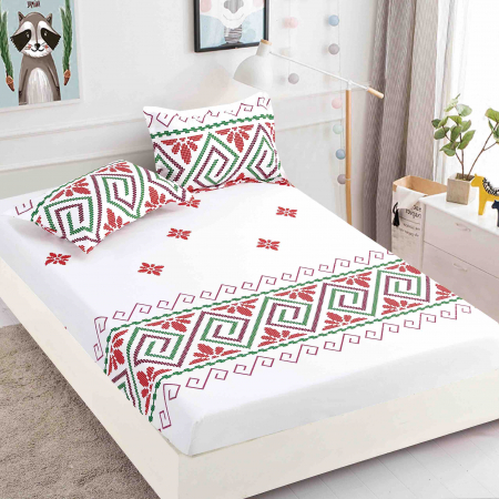 Huse de pat 180cmx200cm bumbac finet - Husa de pat Bumbac Finet cu elastic 180cmx200cmx25cm + 2 fete de perne 50 x 70cm