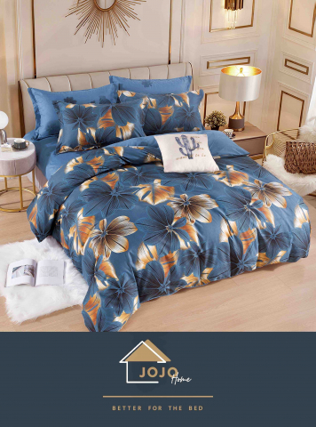 Lenjerii de pat Bumbac Finet 6 piese (fara elastic) - lenjerie-flori-tropicale-albastru-auriu-jojo-home.jpg