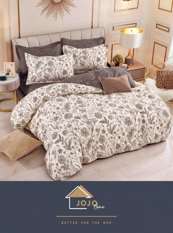 Lenjerii de pat Bumbac Finet 6 piese (fara elastic) - lenjerie-jojo-home-crem-floral-maro.jpg