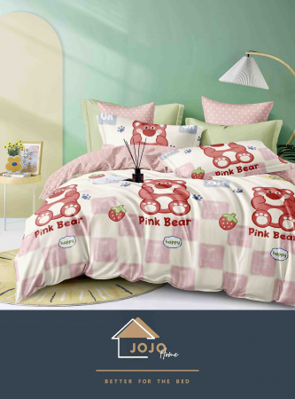 Lenjerii de Pat 1 Persoana Bumbac finet - lenjerie-pat-jojo-home-pink-bear-capsuni.jpg