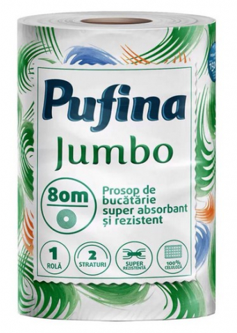 Prosoape si servetele de hartie - Prosop hartie Pufina Jumbo 2 straturi, 80 metri