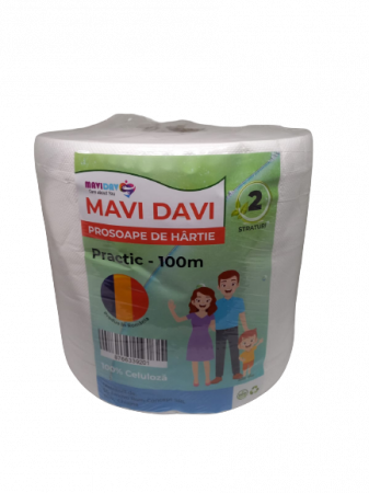 Prosoape si servetele de hartie - Prosoape de Hartie Mavi Davi - 100m (900gr; 20gr/m2; 2 straturi;100% celuloza) - Putere mare de absorbtie