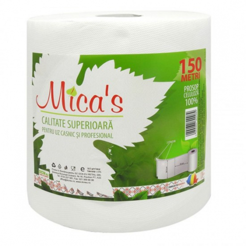 Prosoape si servetele de hartie - Prosop hartie, Micas, alb, 2 straturi, gofrata, 100% celuloza, 150 m