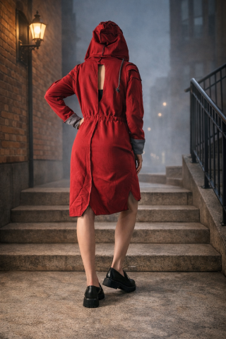 Rochie sport casual dama rosie cu gluga [1]