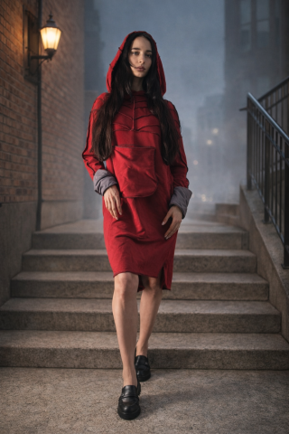 Imbracaminte dama - Rochie sport casual dama rosie cu gluga