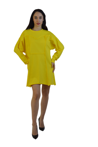 Imbracaminte dama - Rochie dama oversized galbena cu snur lateral reglabil